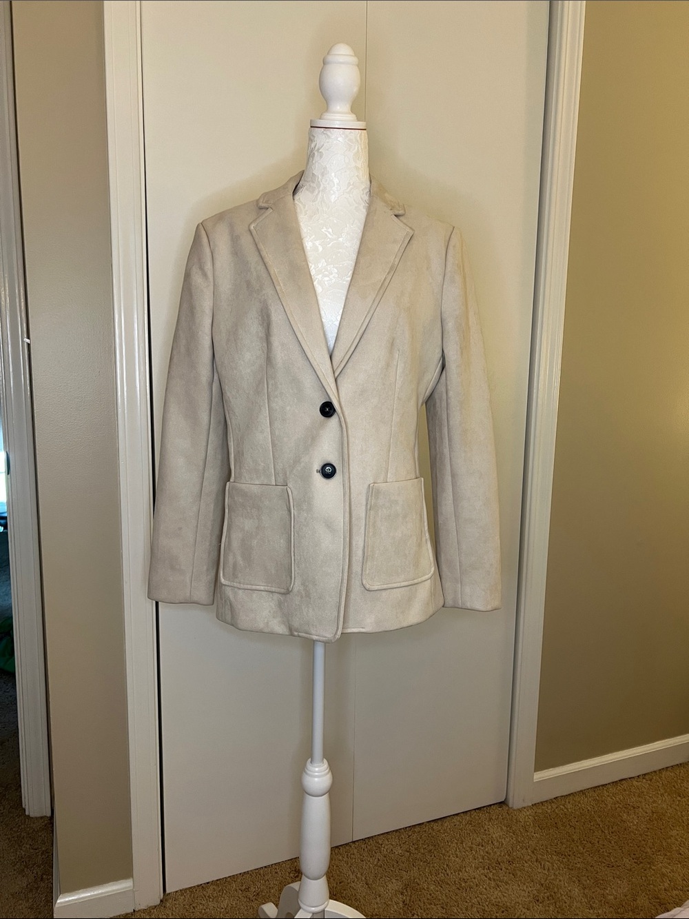 Tahari Light Cream Ultra Suede Two-Button Blazer
